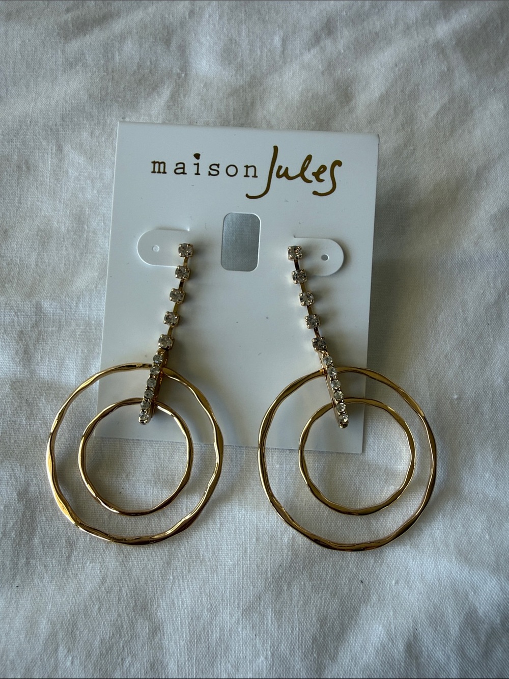 Maison Jules Gold Tone Double Hoop Crystal Drop Earrings